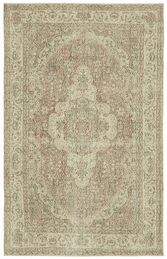 7x10 Beige Turkish Vintage Area Rug - 42019