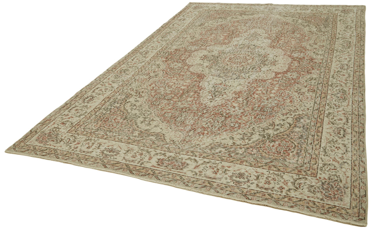 7x10 Beige Turkish Vintage Area Rug - 42019