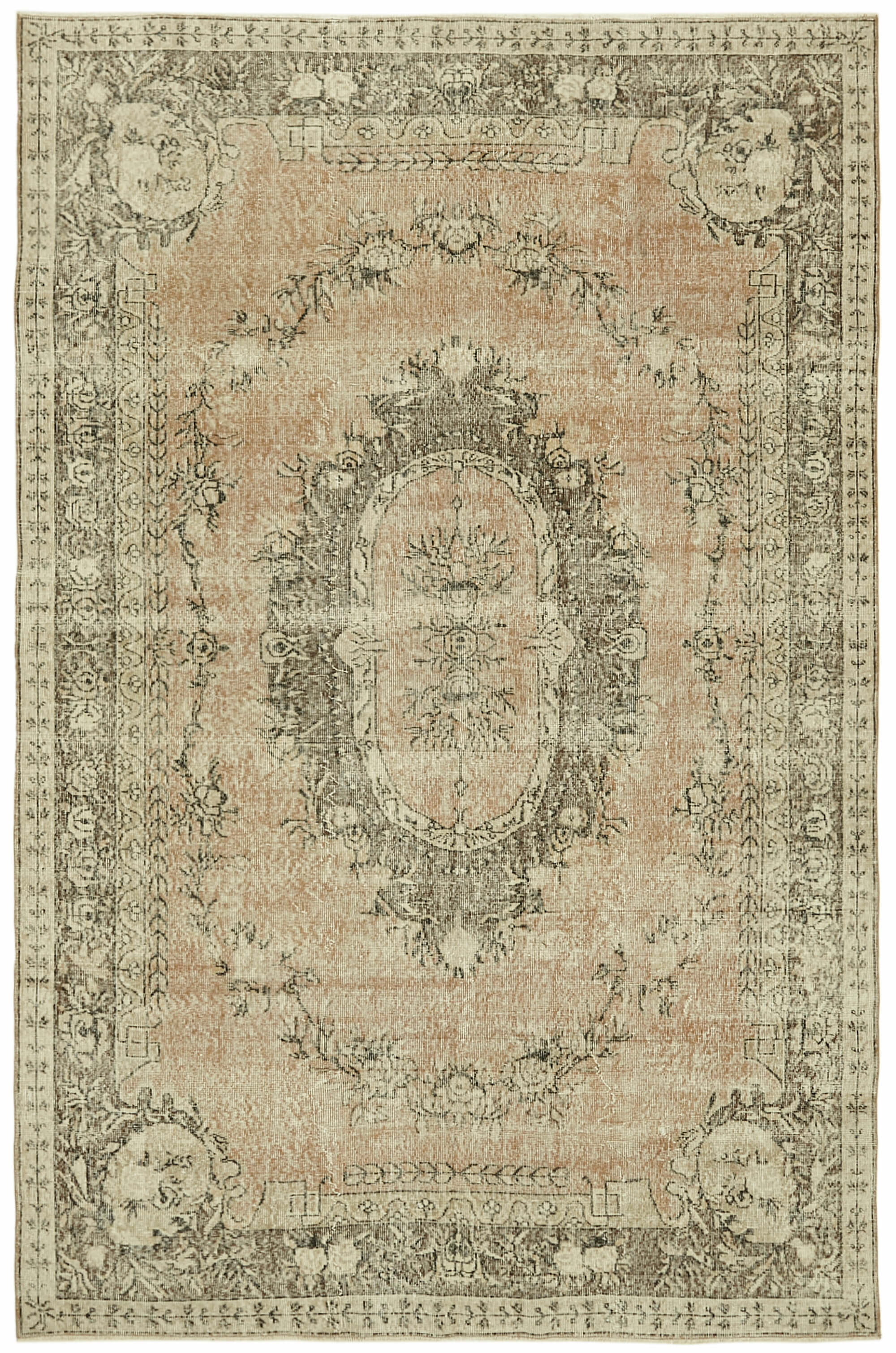 7x10 Beige Turkish Vintage Area Rug - 42035