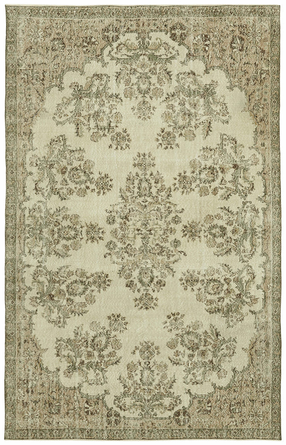 7x11 Beige Turkish Vintage Area Rug - 42036