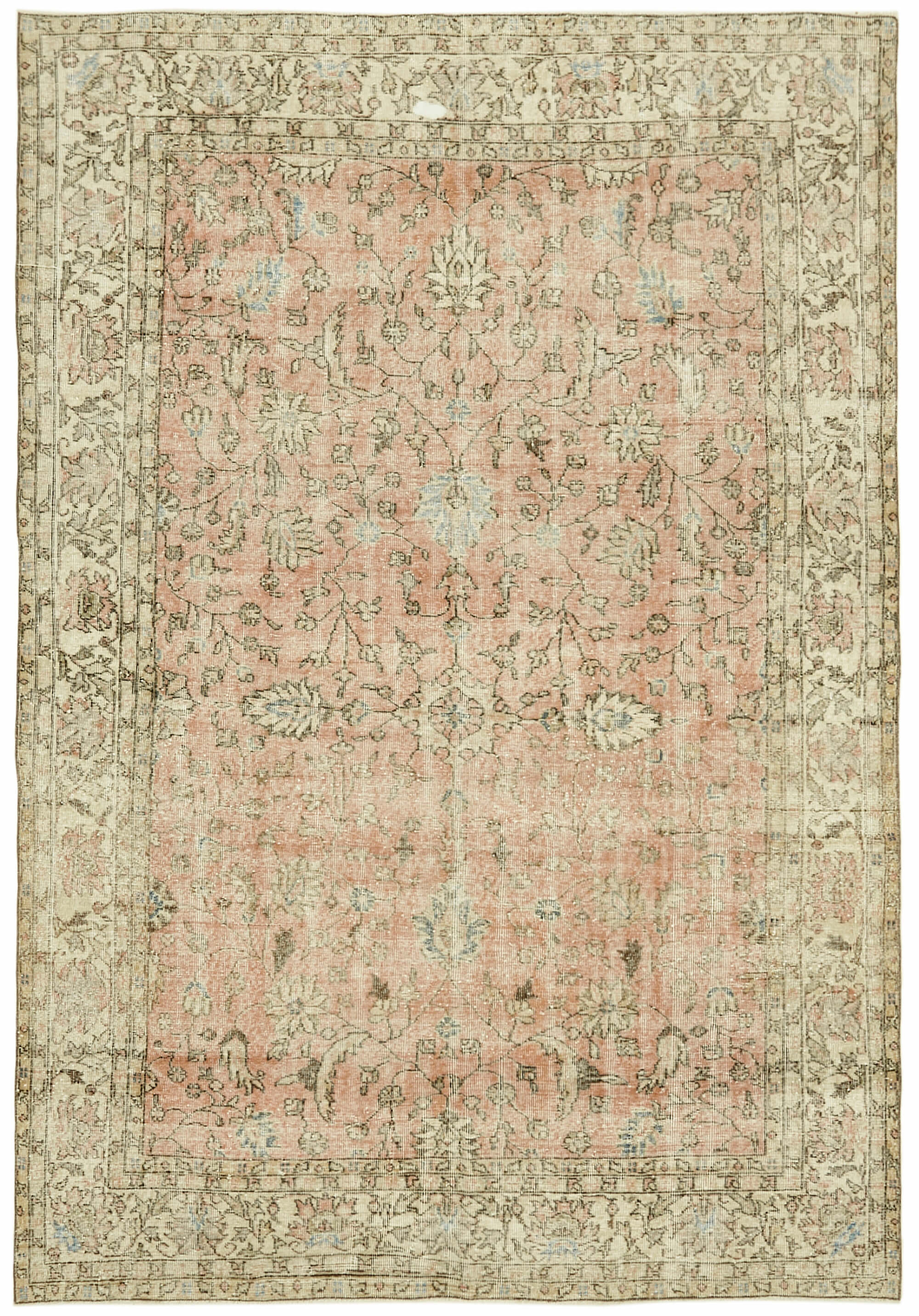 7x10 Beige Turkish Vintage Area Rug - 42046