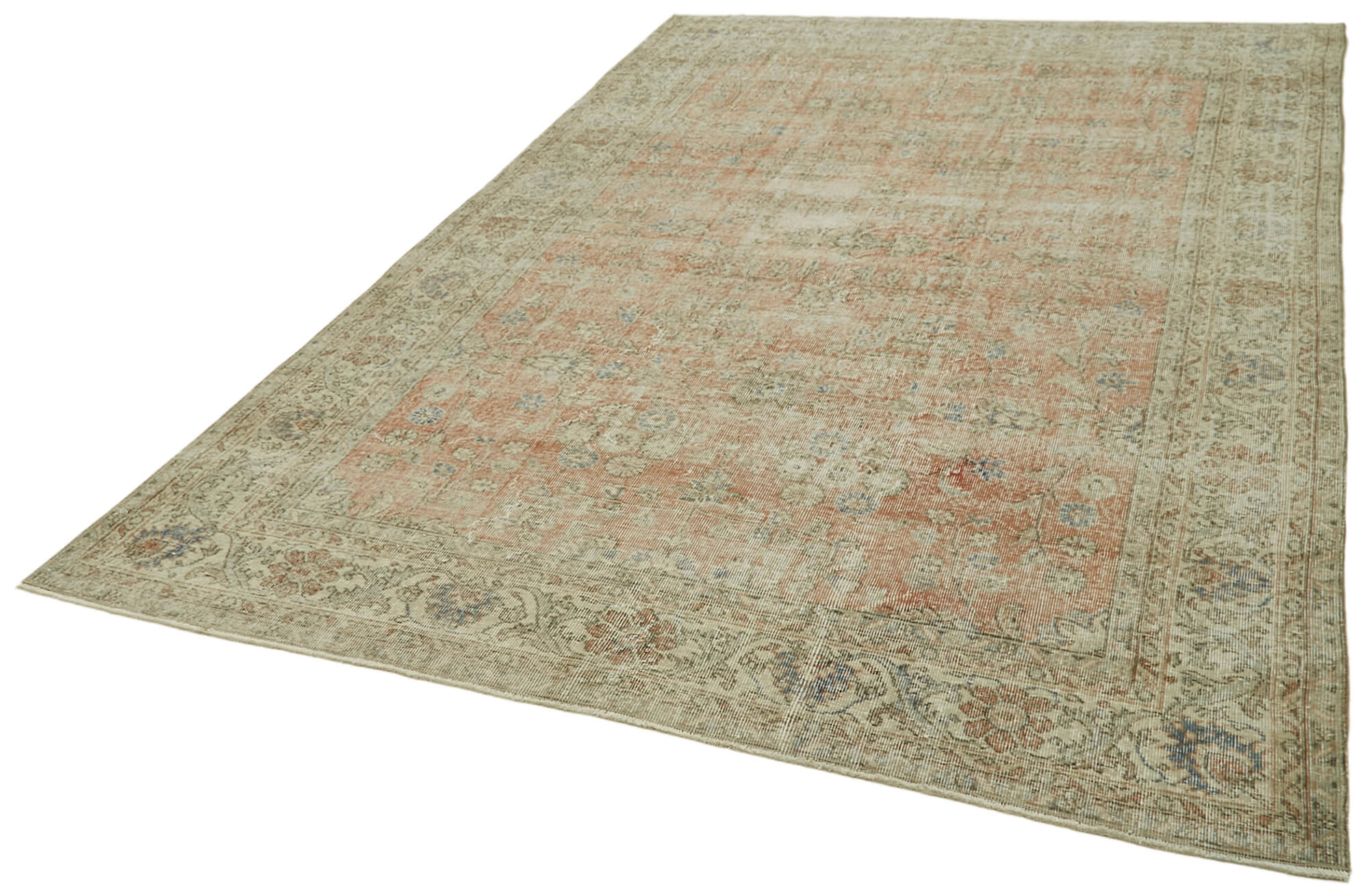 7x11 Beige Turkish Vintage Area Rug - 42048