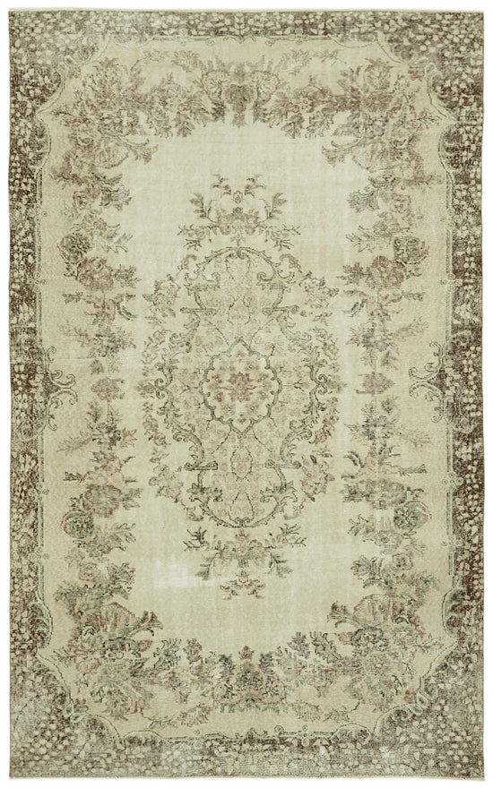 7x10 Beige Turkish Vintage Area Rug - 42071