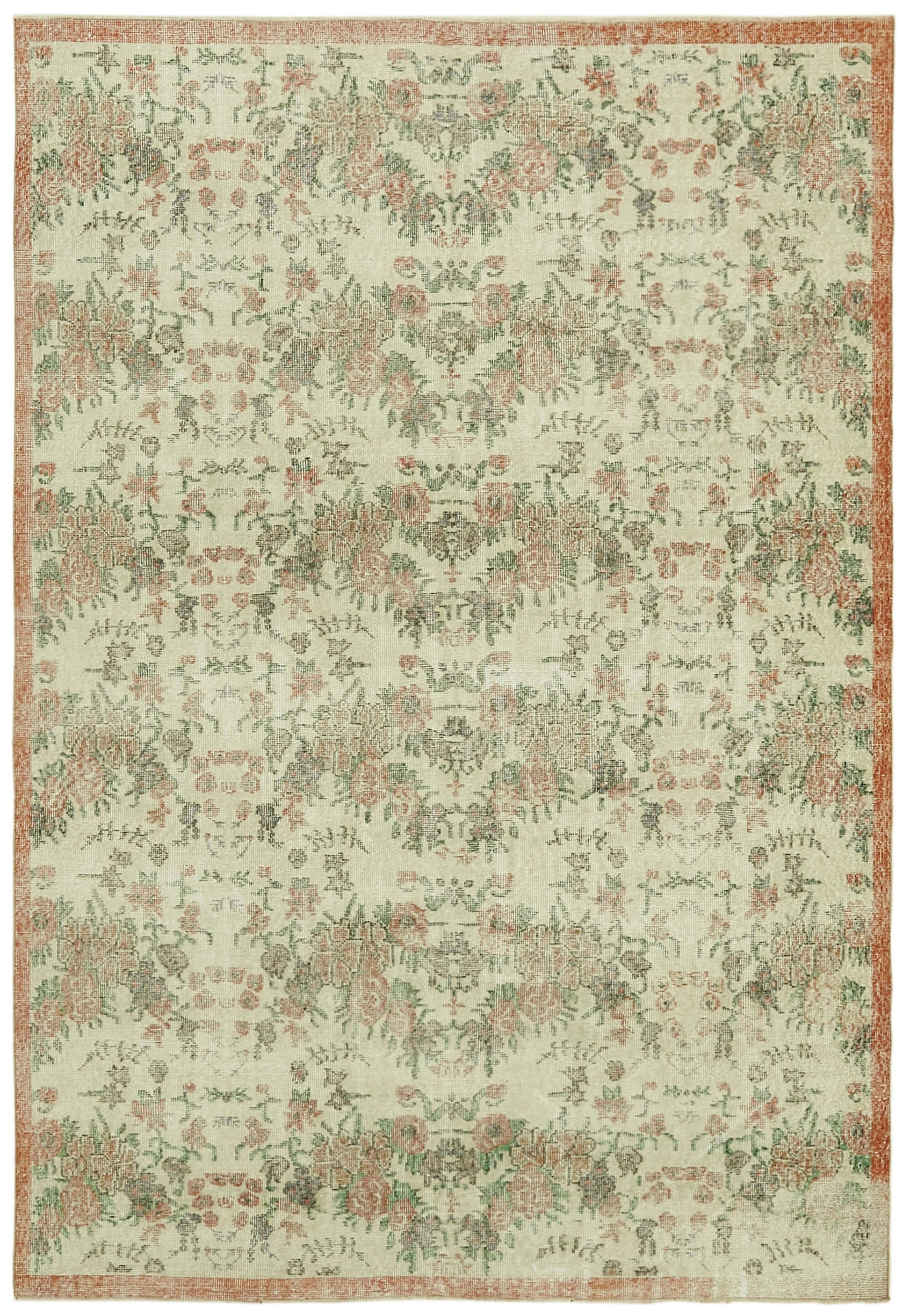 6x9 Beige Turkish Vintage Area Rug - 42075