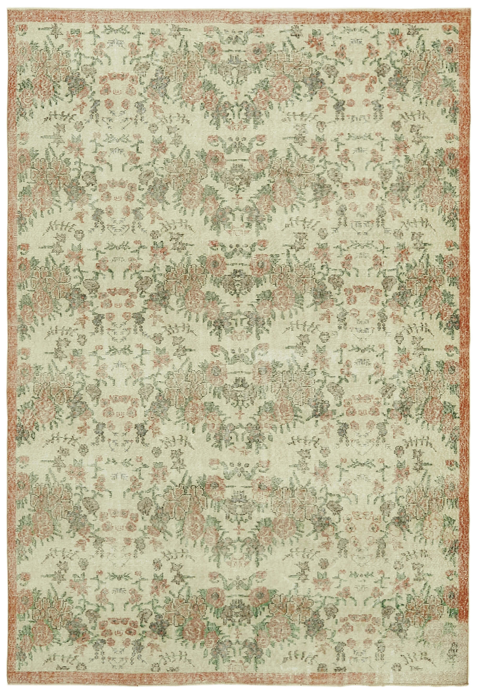 6x9 Beige Turkish Vintage Area Rug - 42075