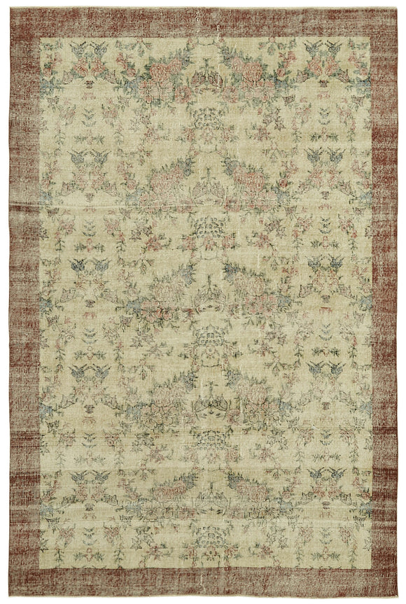 6x10 Beige Turkish Vintage Area Rug - 42080