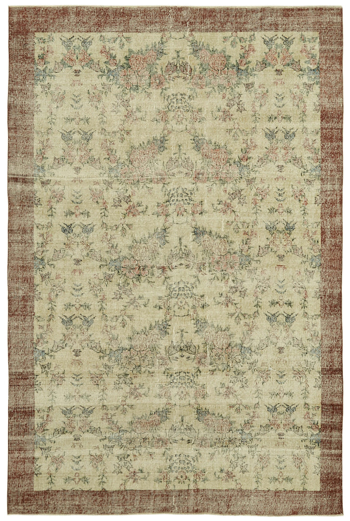 6x10 Beige Turkish Vintage Area Rug - 42080