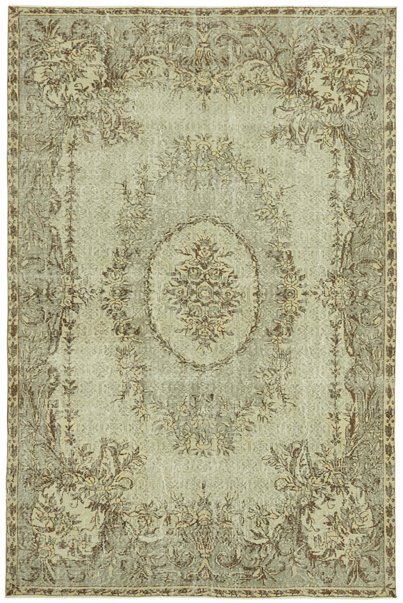 7x10 Beige Turkish Vintage Area Rug - 42089