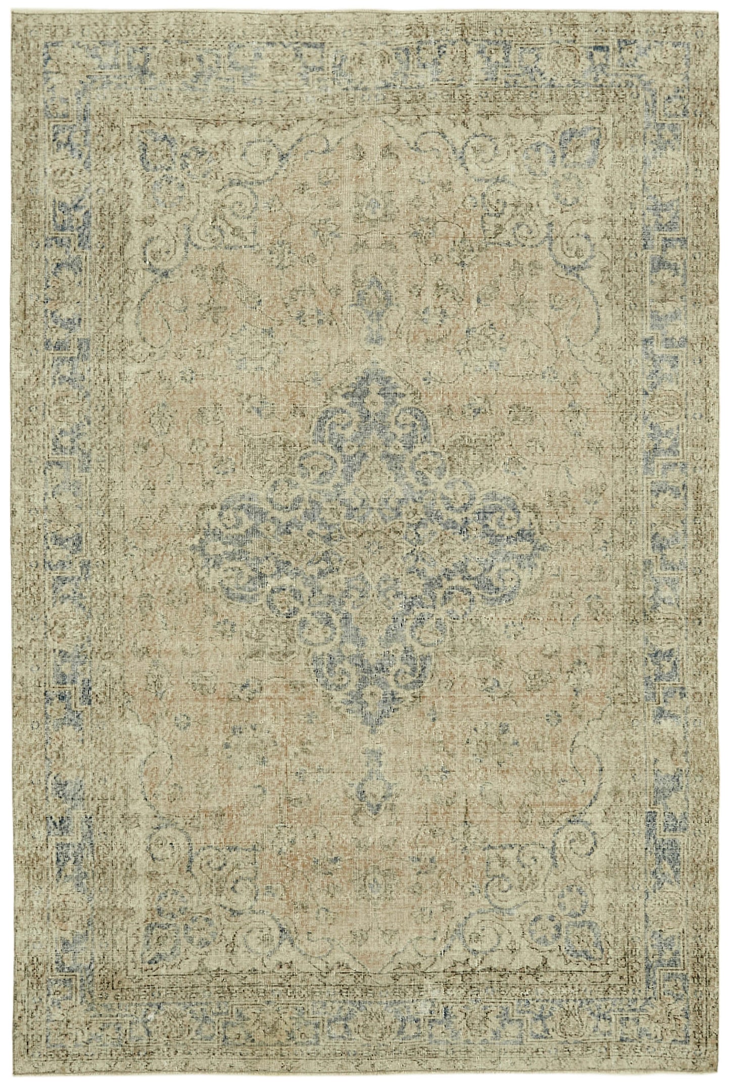 7x10 Beige Turkish Vintage Area Rug - 42093