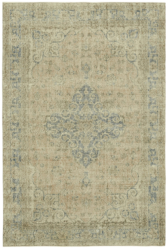 7x10 Beige Turkish Vintage Area Rug - 42093