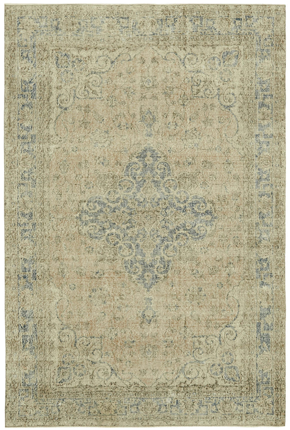 7x10 Beige Turkish Vintage Area Rug - 42093