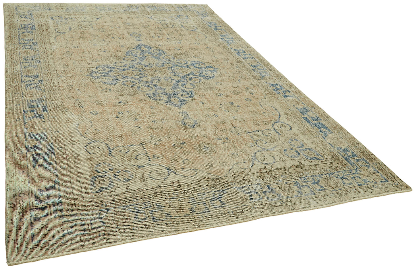 7x10 Beige Turkish Vintage Area Rug - 42093