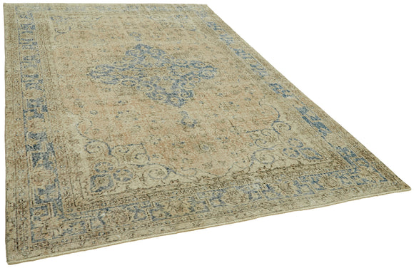 7x10 Beige Turkish Vintage Area Rug - 42093