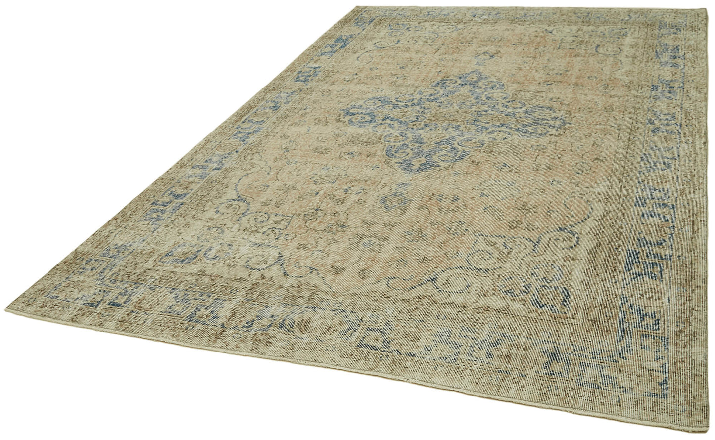 7x10 Beige Turkish Vintage Area Rug - 42093