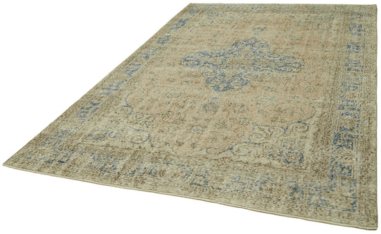 7x10 Beige Turkish Vintage Area Rug - 42093