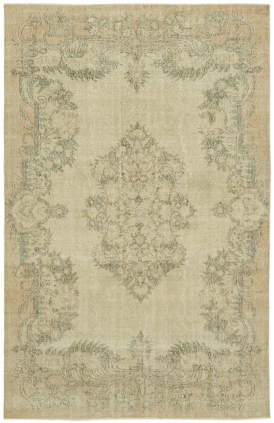7x10 Beige Turkish Vintage Area Rug - 42099