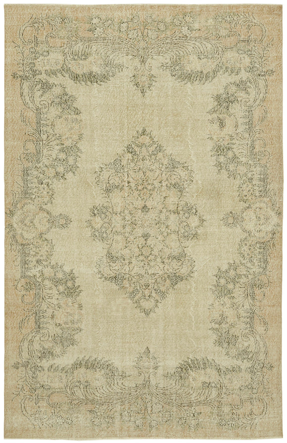 7x10 Beige Turkish Vintage Area Rug - 42099