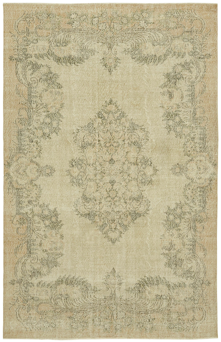 7x10 Beige Turkish Vintage Area Rug - 42099