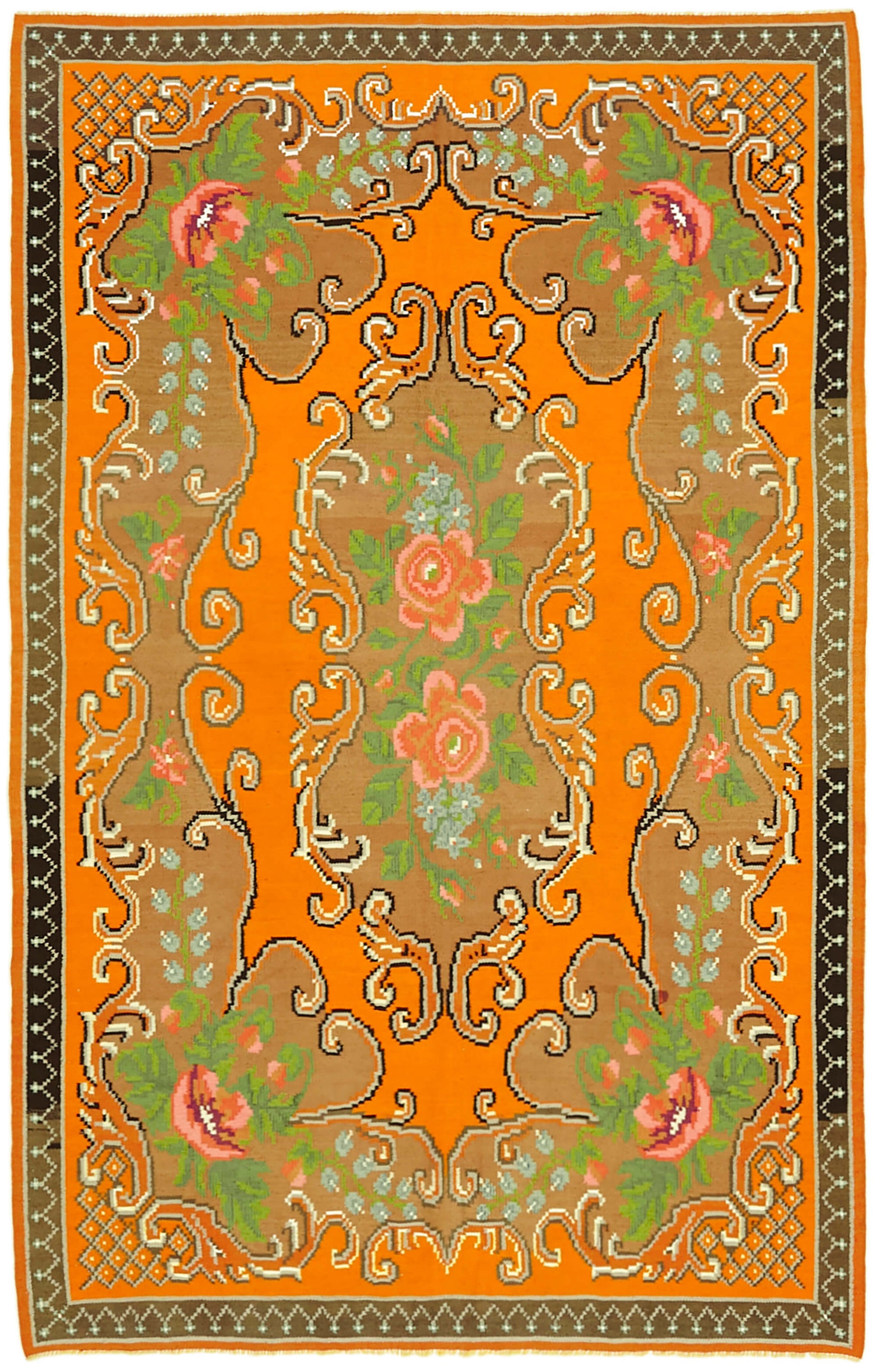 6x9 Orange Vintage Moldovan Kilim Rug - 42708