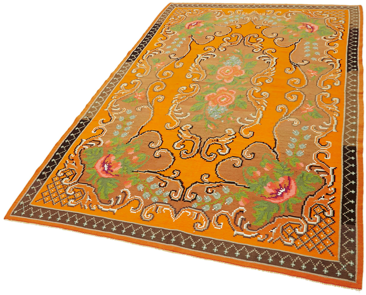 6x9 Orange Vintage Moldovan Kilim Rug - 42708