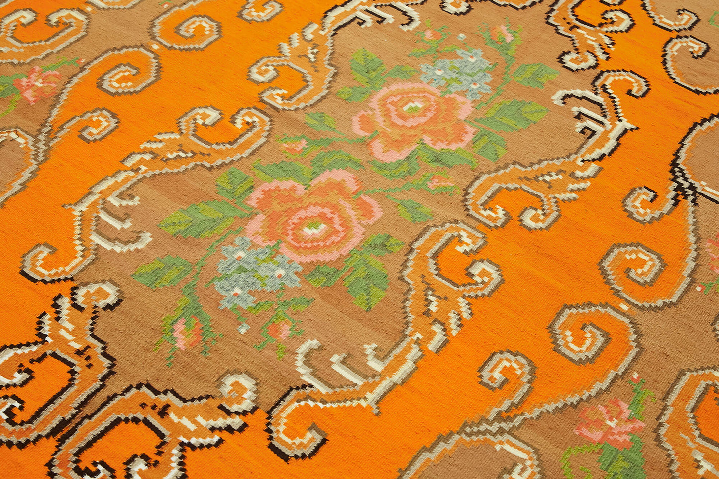 6x9 Orange Vintage Moldovan Kilim Rug - 42708