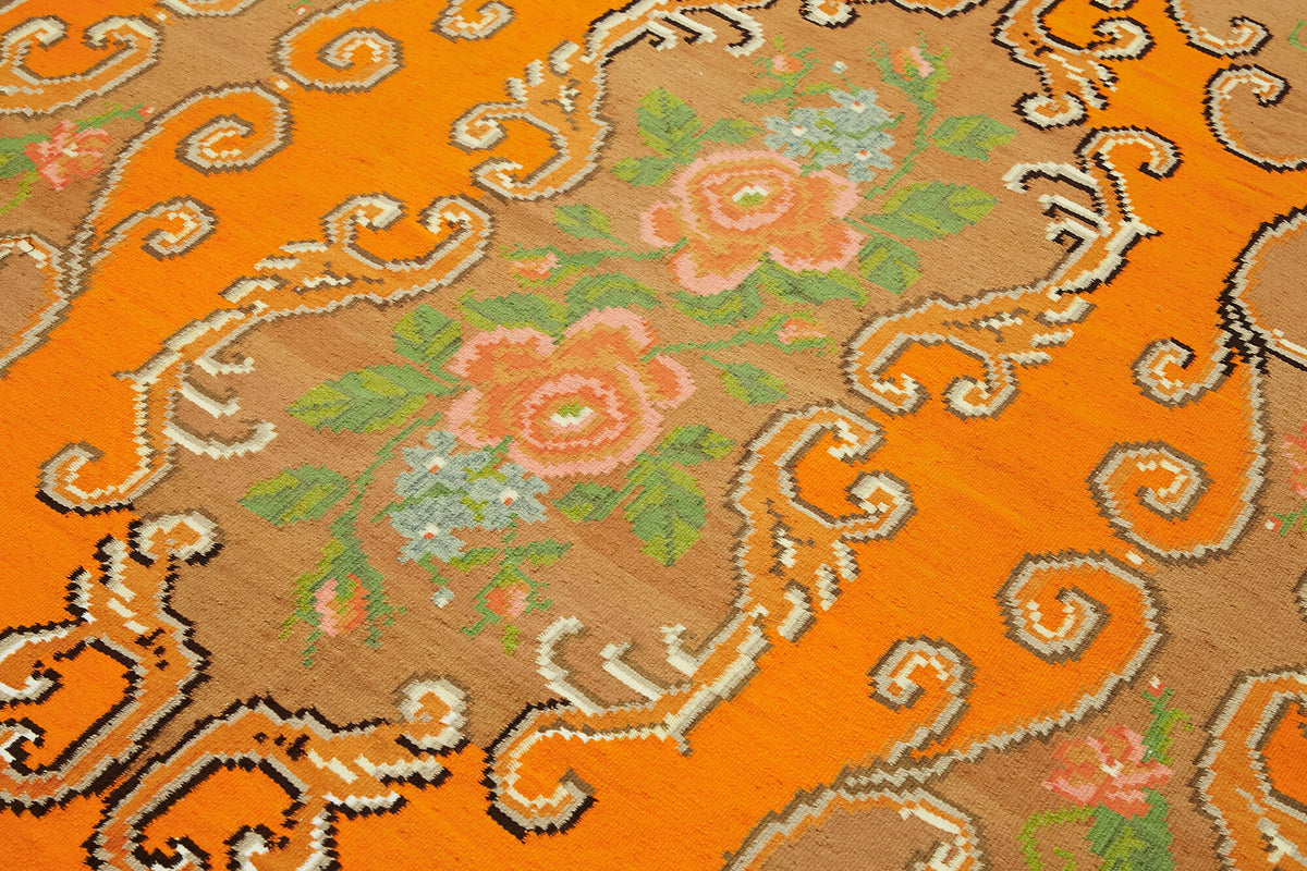 6x9 Orange Vintage Moldovan Kilim Rug - 42708
