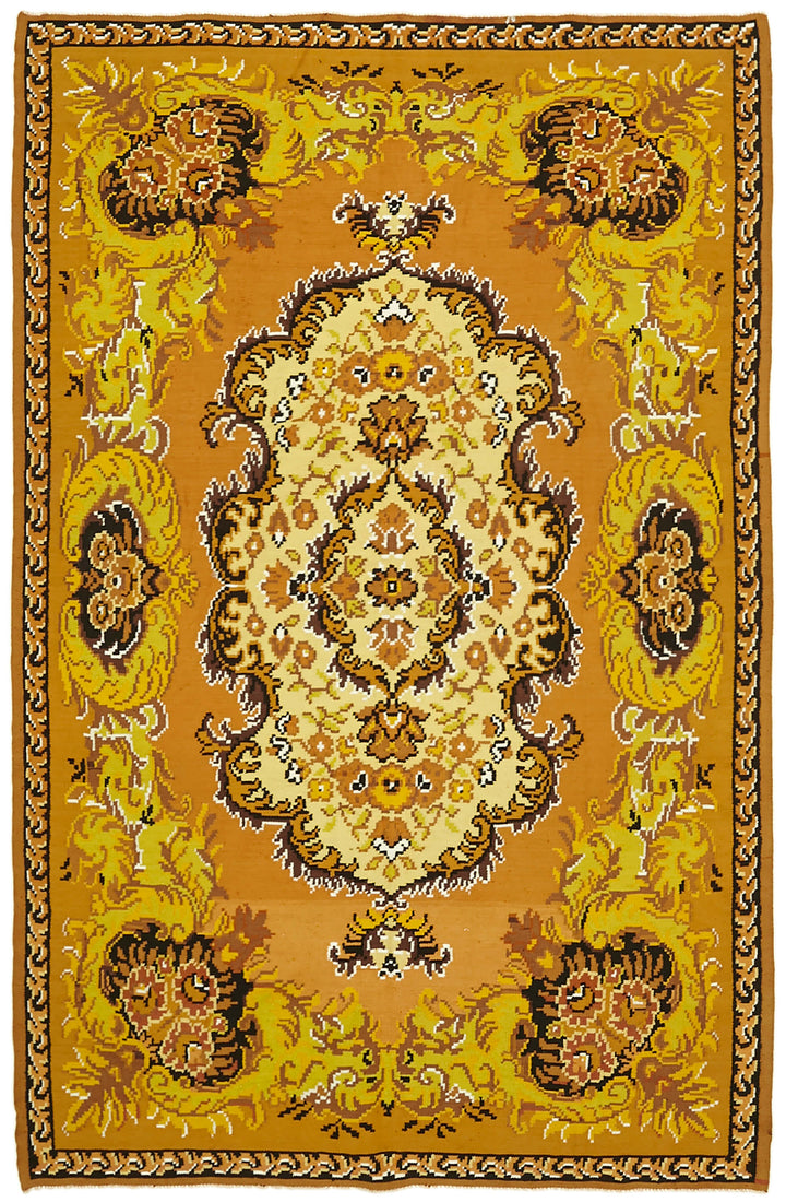 6x9 Yellow Vintage Moldovan Kilim Rug - 42717