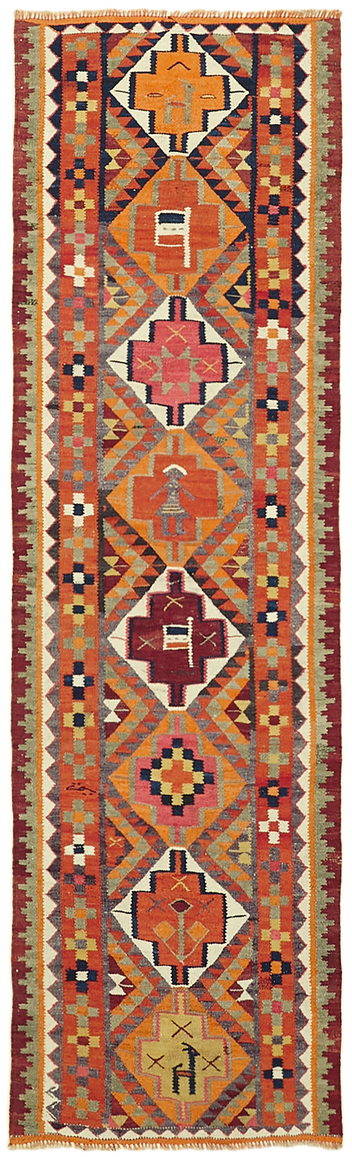 3x9 Multicolor Boho Runner Kilim Rugs - 42794