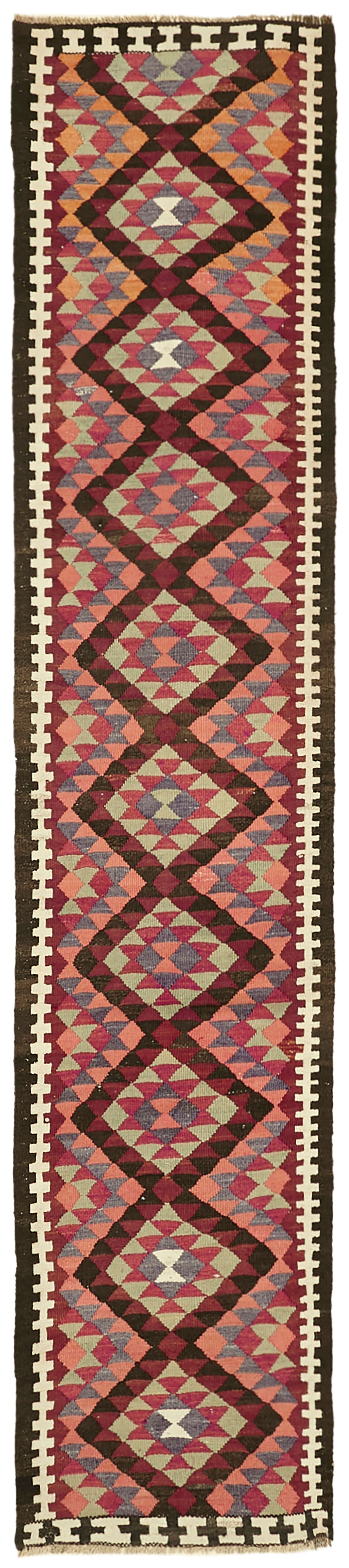 3x13 Multicolor Boho Runner Kilim Rugs - 42795