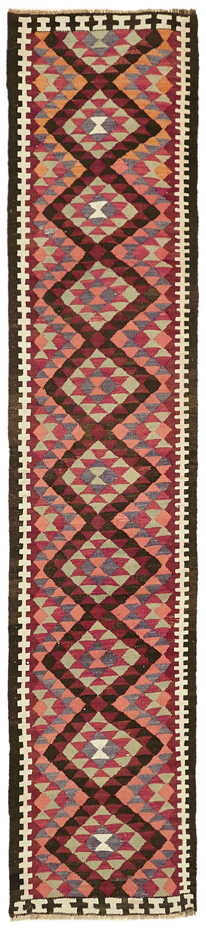 3x13 Multicolor Boho Runner Kilim Rugs - 42795