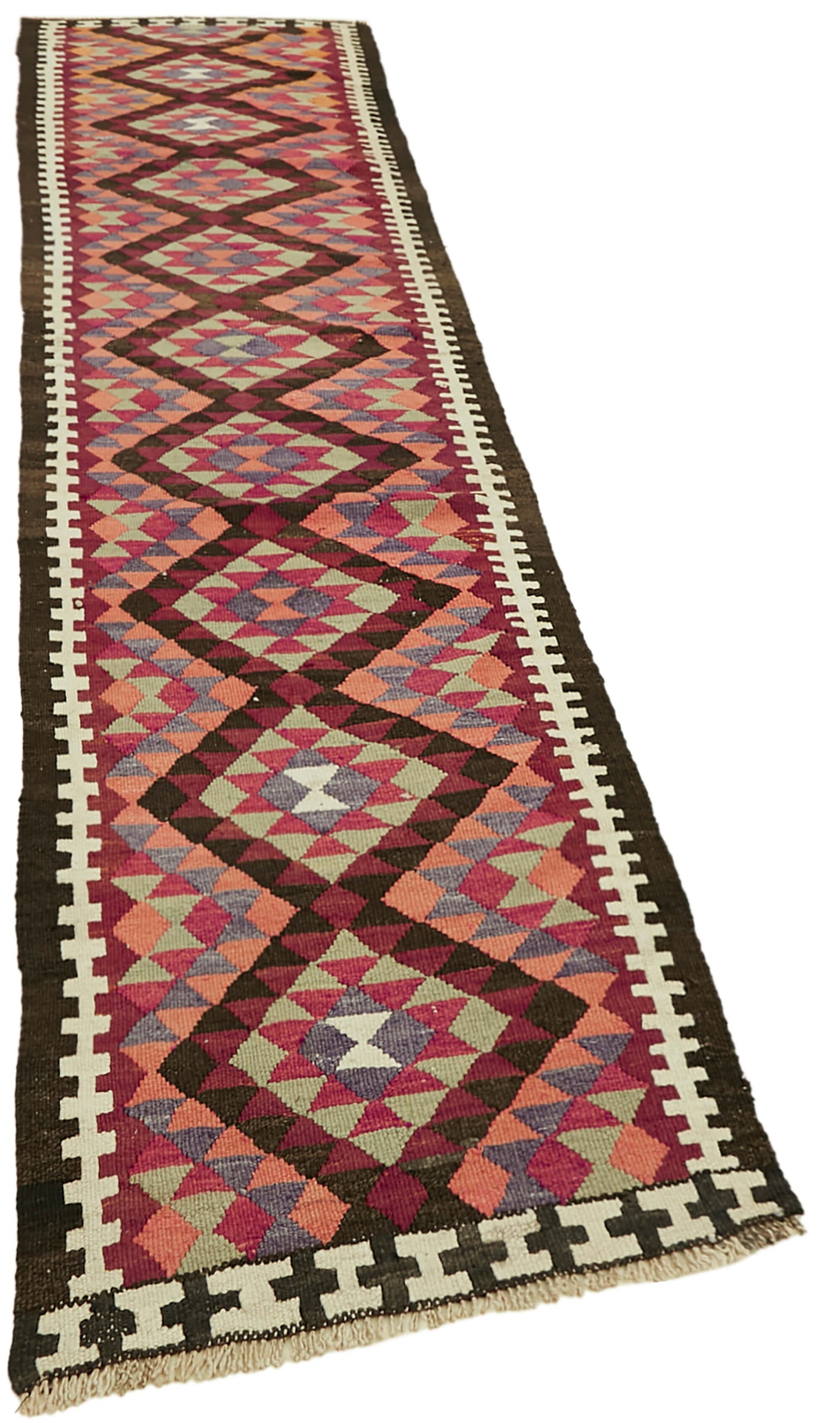 3x13 Multicolor Boho Runner Kilim Rugs - 42795