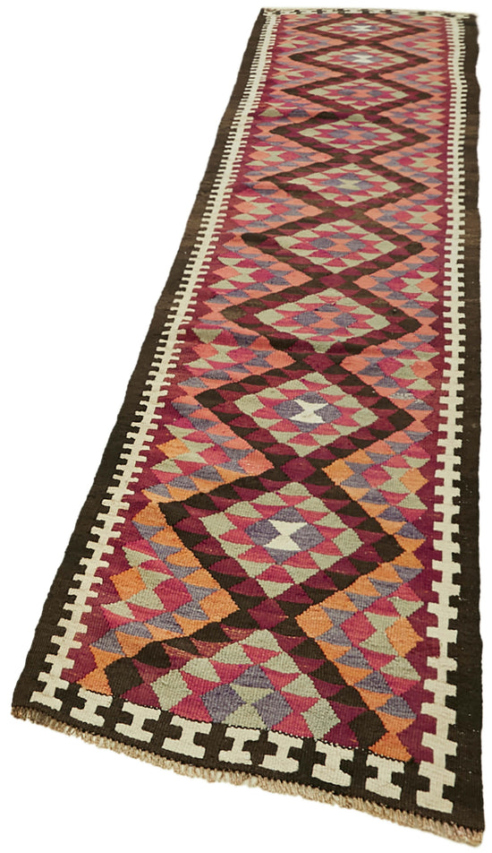 3x13 Multicolor Boho Runner Kilim Rugs - 42795
