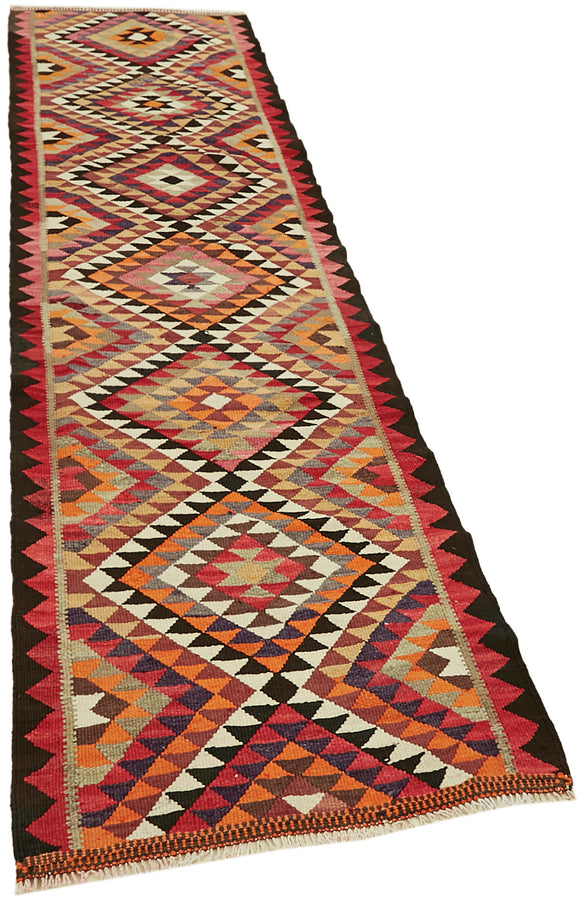 3x11 Multicolor Boho Runner Kilim Rugs - 42796
