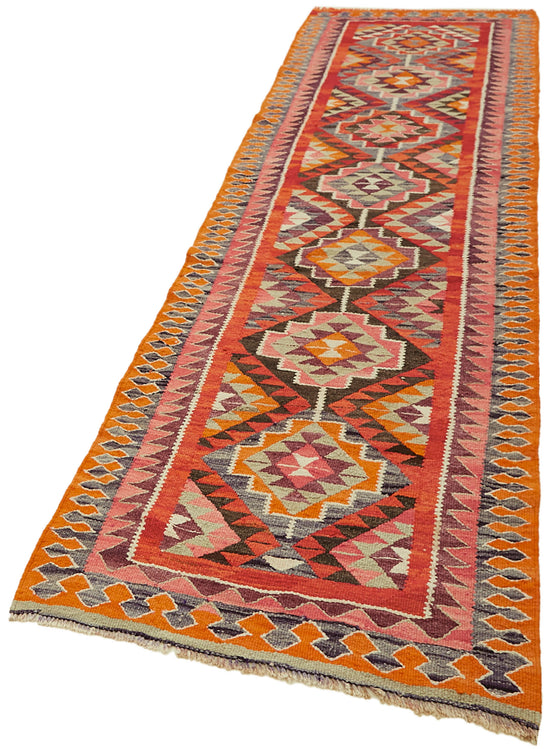 3x11 Multicolor Boho Runner Kilim Rugs - 42798