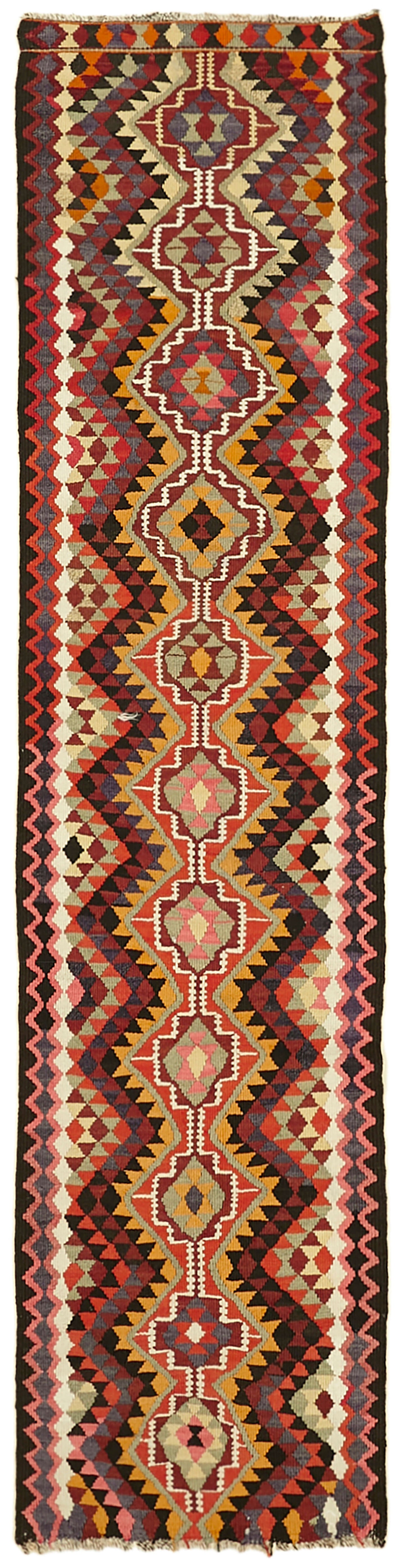 3x11 Multicolor Boho Runner Kilim Rugs - 42813
