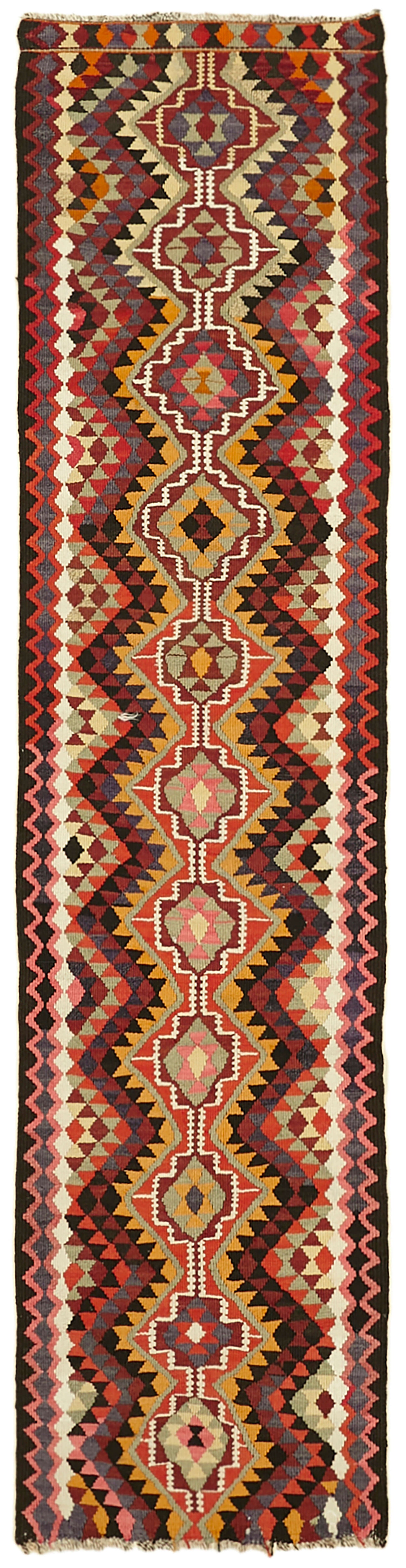 3x11 Multicolor Boho Runner Kilim Rugs - 42813