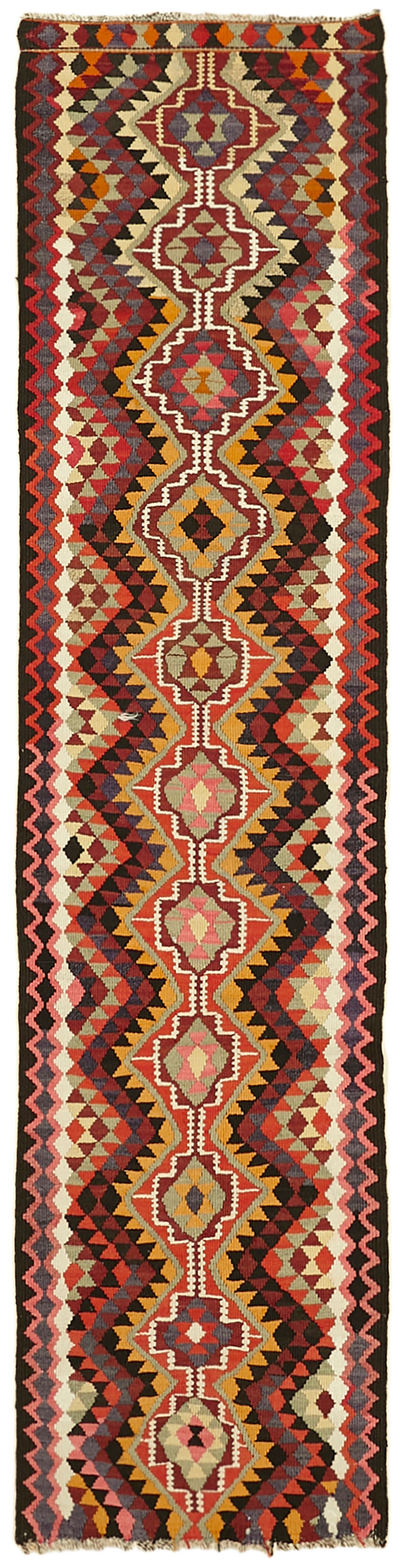 3x11 Multicolor Boho Runner Kilim Rugs - 42813