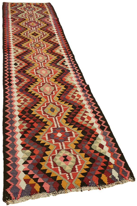 3x11 Multicolor Boho Runner Kilim Rugs - 42813