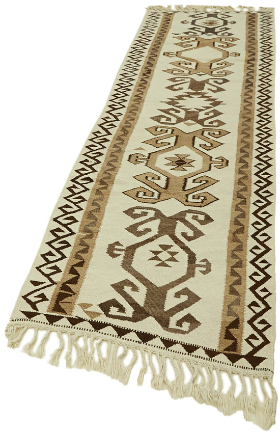 3x11 White Boho Runner Kilim Rugs - 42817
