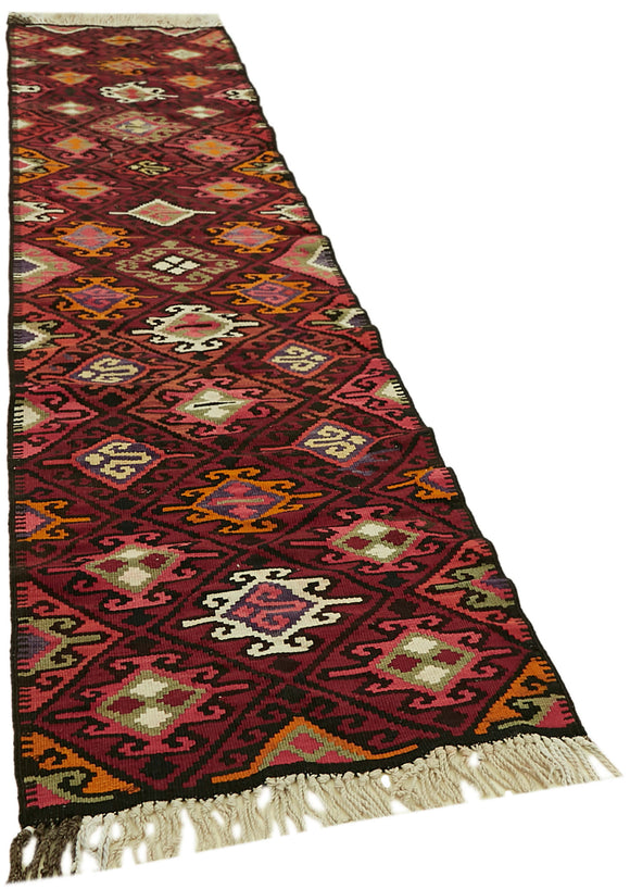 3x11 Multicolor Boho Runner Kilim Rugs - 42820