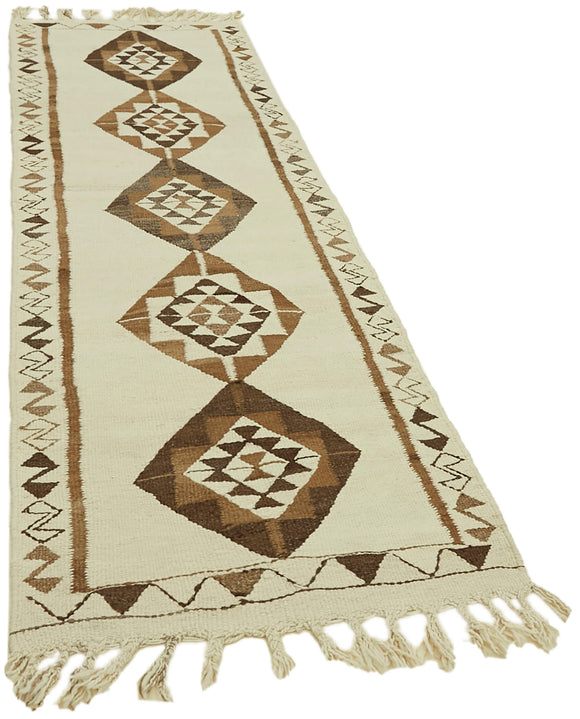 3x9 White Boho Runner Kilim Rugs - 42826