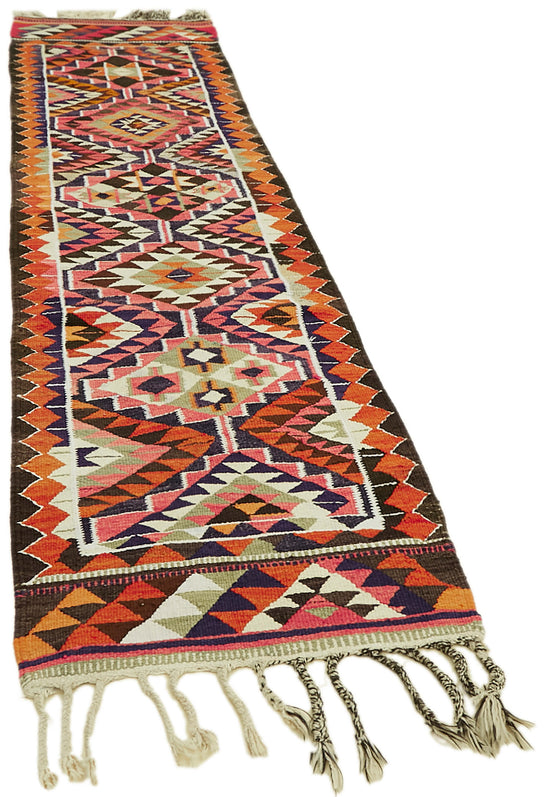 3x11 Multicolor Boho Runner Kilim Rugs - 42828