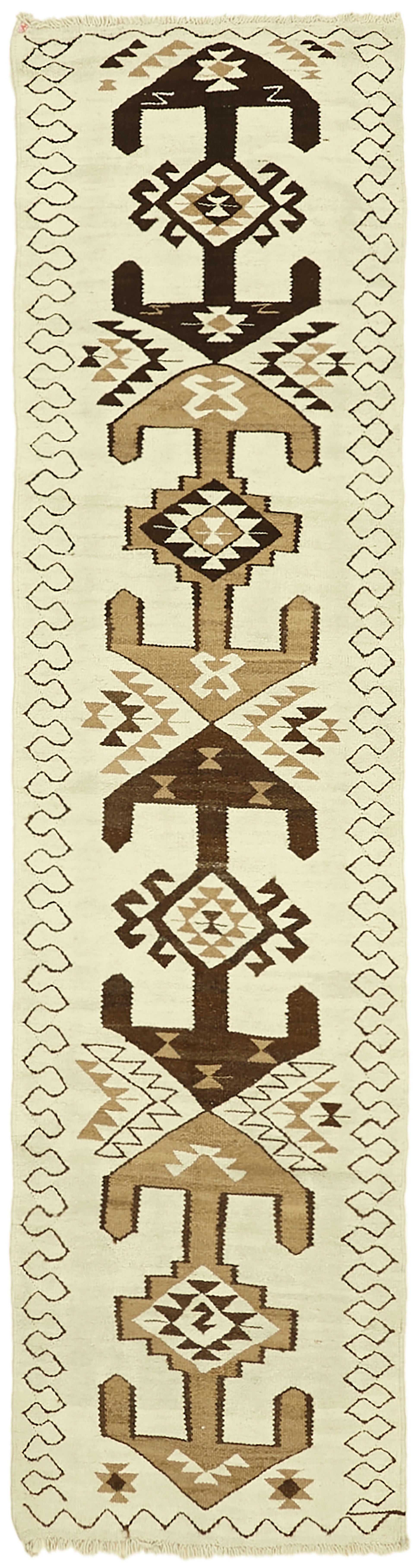 3x12 White Boho Runner Kilim Rugs - 42830