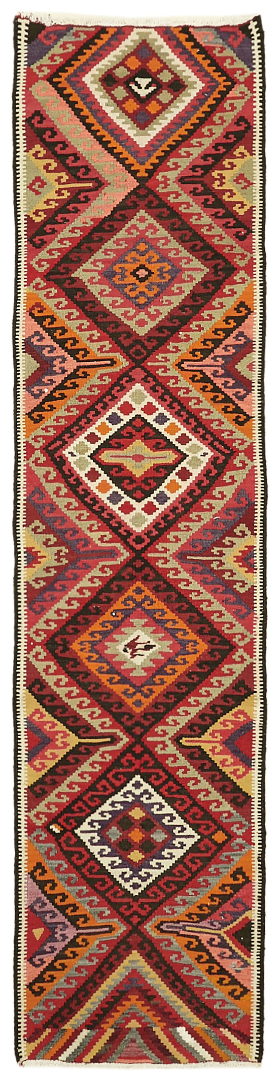 3x11 Multicolor Boho Runner Kilim Rugs - 42839