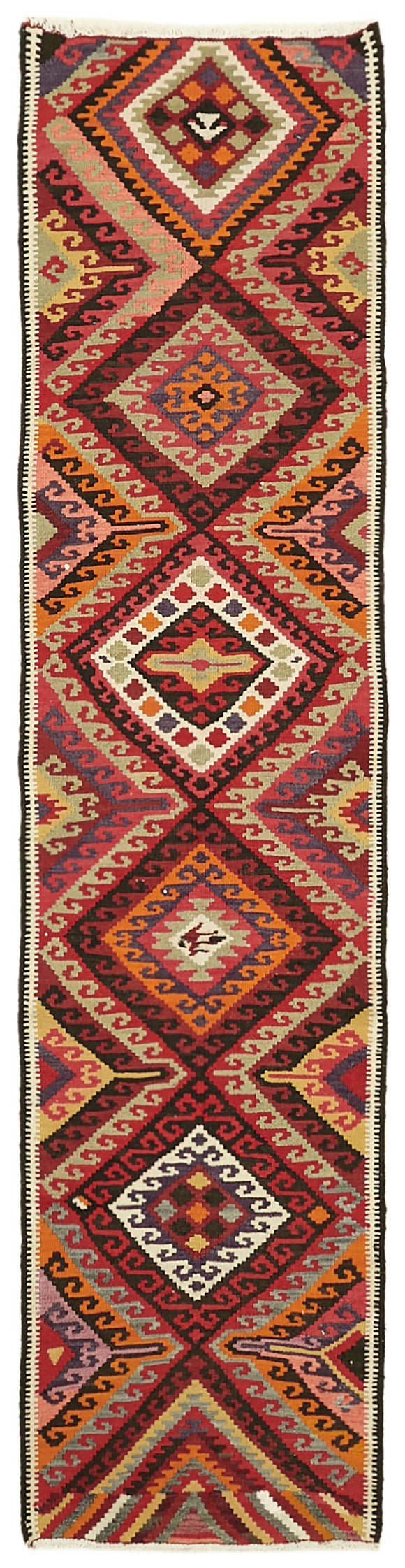 3x11 Multicolor Boho Runner Kilim Rugs - 42839
