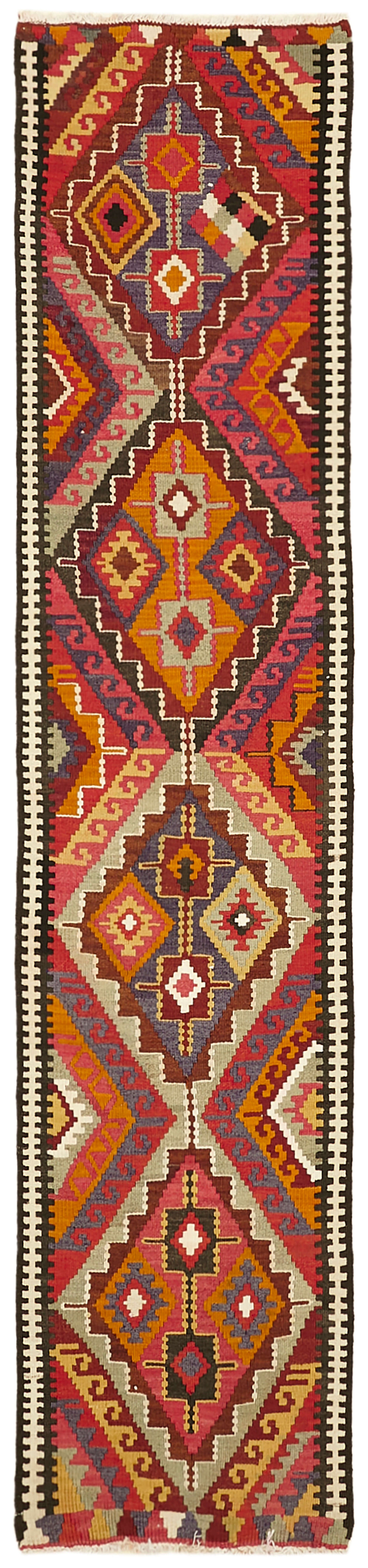 3x13 Multicolor Boho Runner Kilim Rugs - 42841