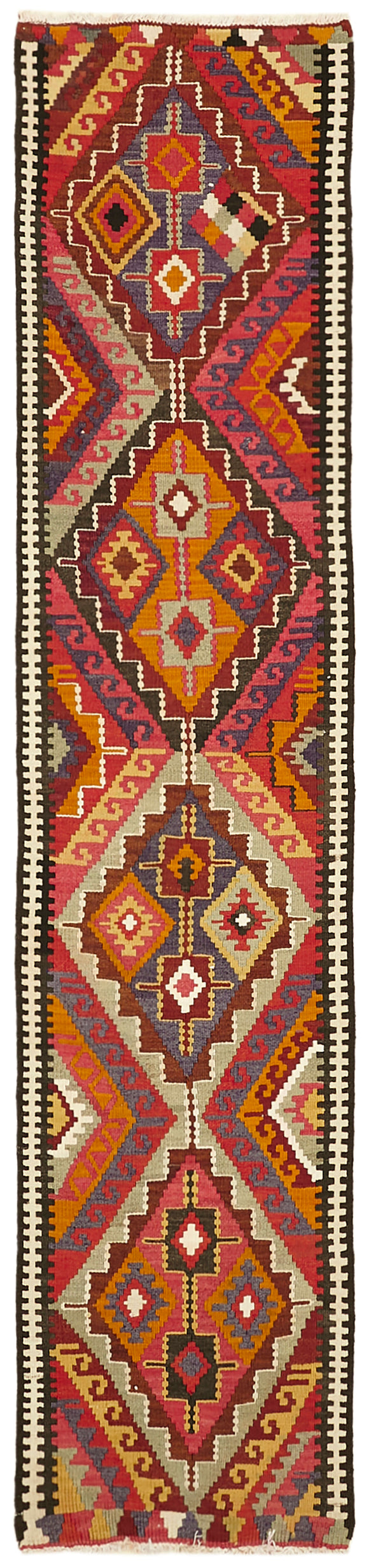 3x13 Multicolor Boho Runner Kilim Rugs - 42841