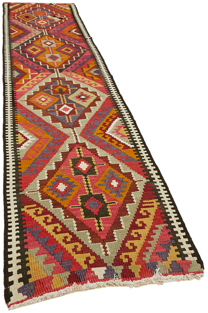 3x13 Multicolor Boho Runner Kilim Rugs - 42841