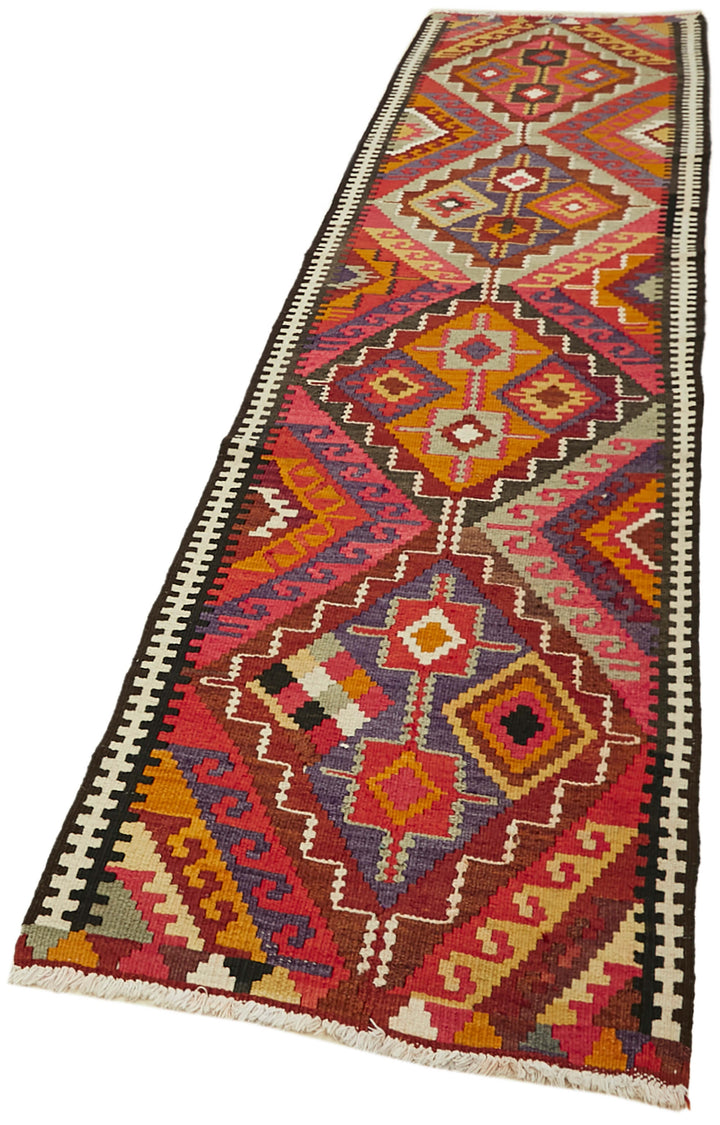 3x13 Multicolor Boho Runner Kilim Rugs - 42841
