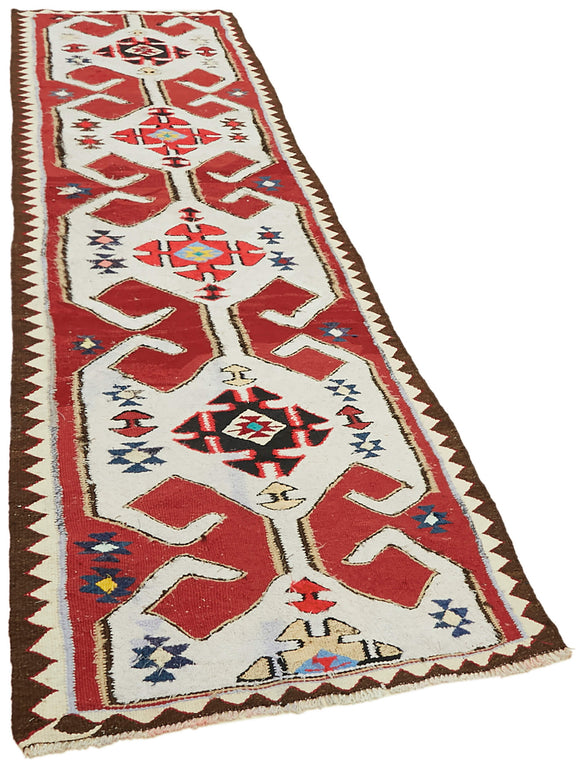 3x11 Multicolor Boho Runner Kilim Rugs - 42845
